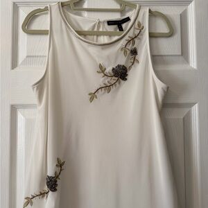 White House Black Market Cream Embellished Sleeveless Top